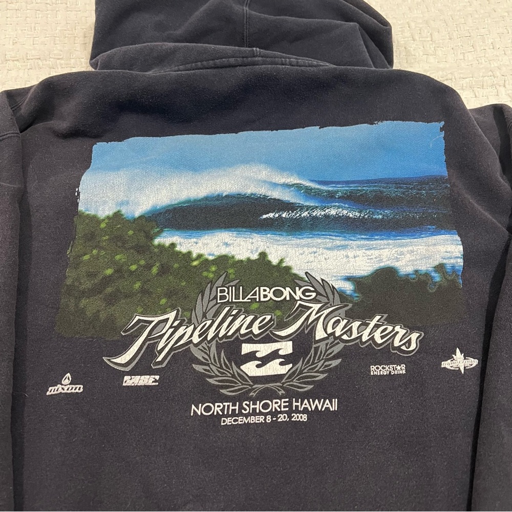 Billabong Pipeline Masters 2008 Zip Hoodie Faded Black XL Surf Hawaii - Picture 6 of 7